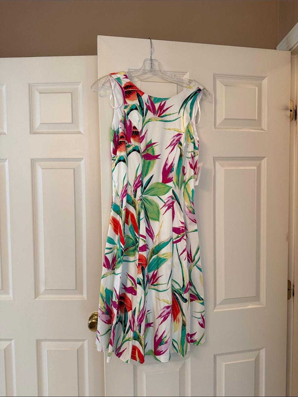dressbarn White Tropical Floral Midi Dress with Multicolor Print